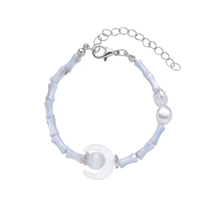 Vòng Đeo Tay Bằng Tre Đính Ngọc Trai Mặt Trăng Phong Cách Hàn Quốc Cổ Điển Dành Cho Nữ