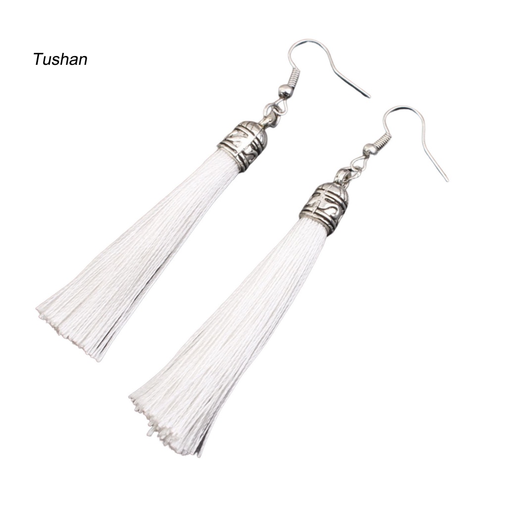 1 Đôi Bông Tai Thiết Kế Móc Tua Rua Phong Cách Bohemian