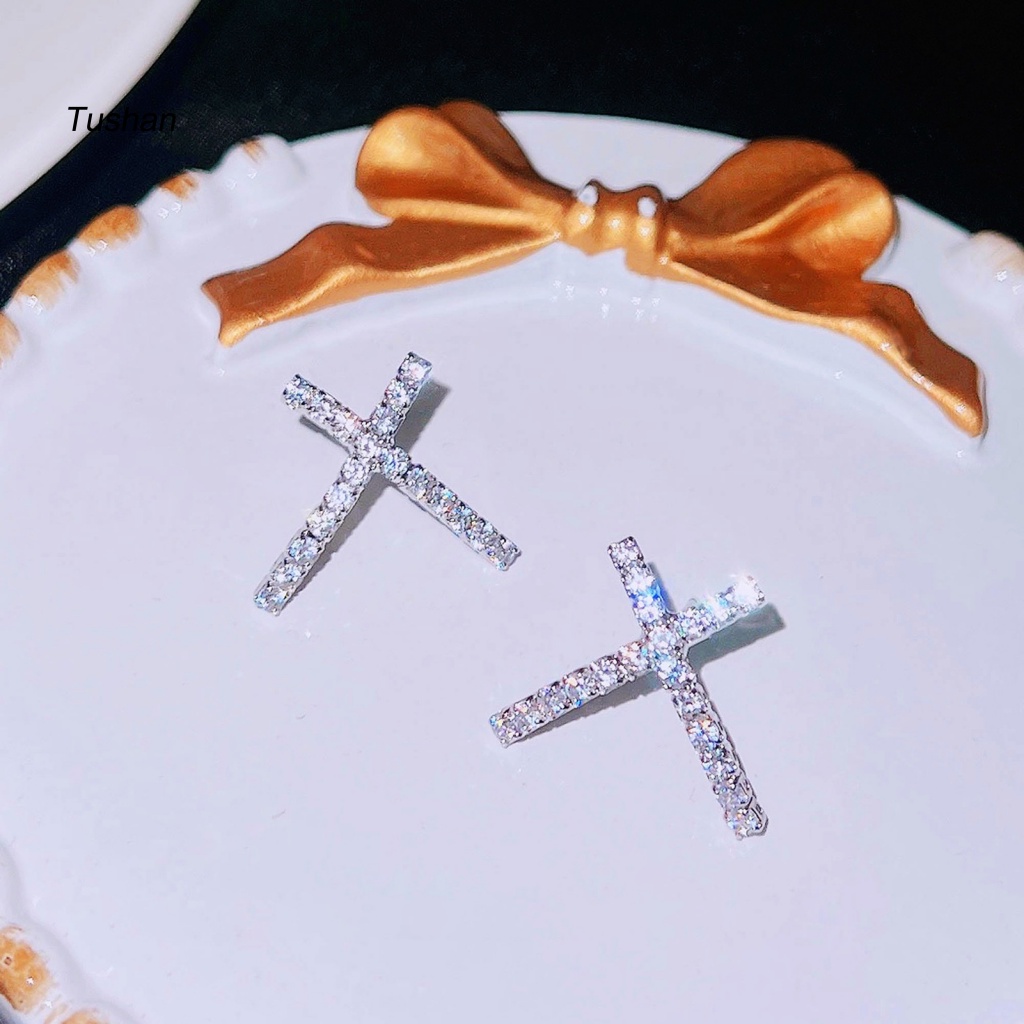 1 Đôi Bông Tai Chữ X Đính Đá Lấp Lánh Tinh Tế