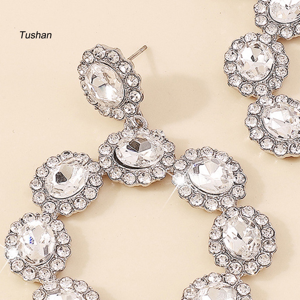 1 Đôi Bông Tai Hình Học Đính Đá Lấp Lánh Phong Cách Vintage