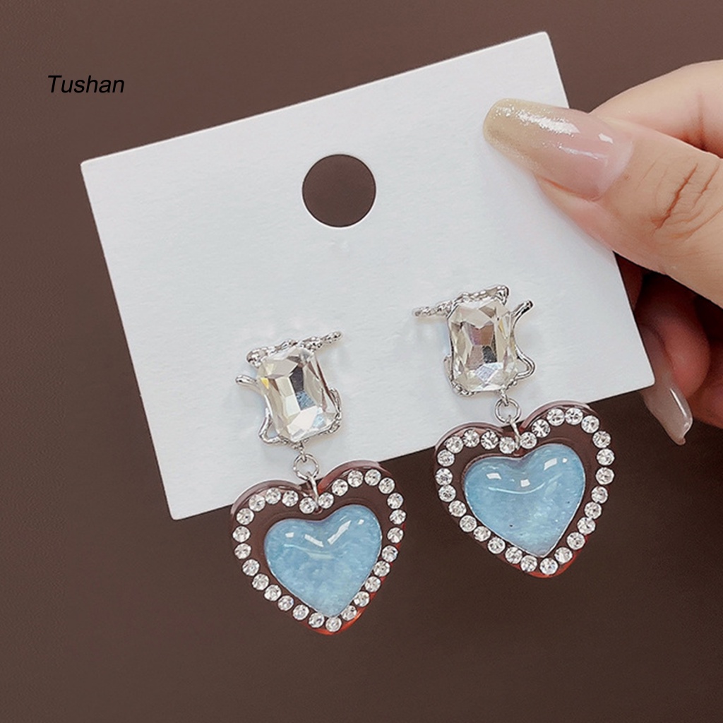 1 Đôi Bông Tai Hình Trái Tim Đính Đá Zircon Phong Cách Vintage