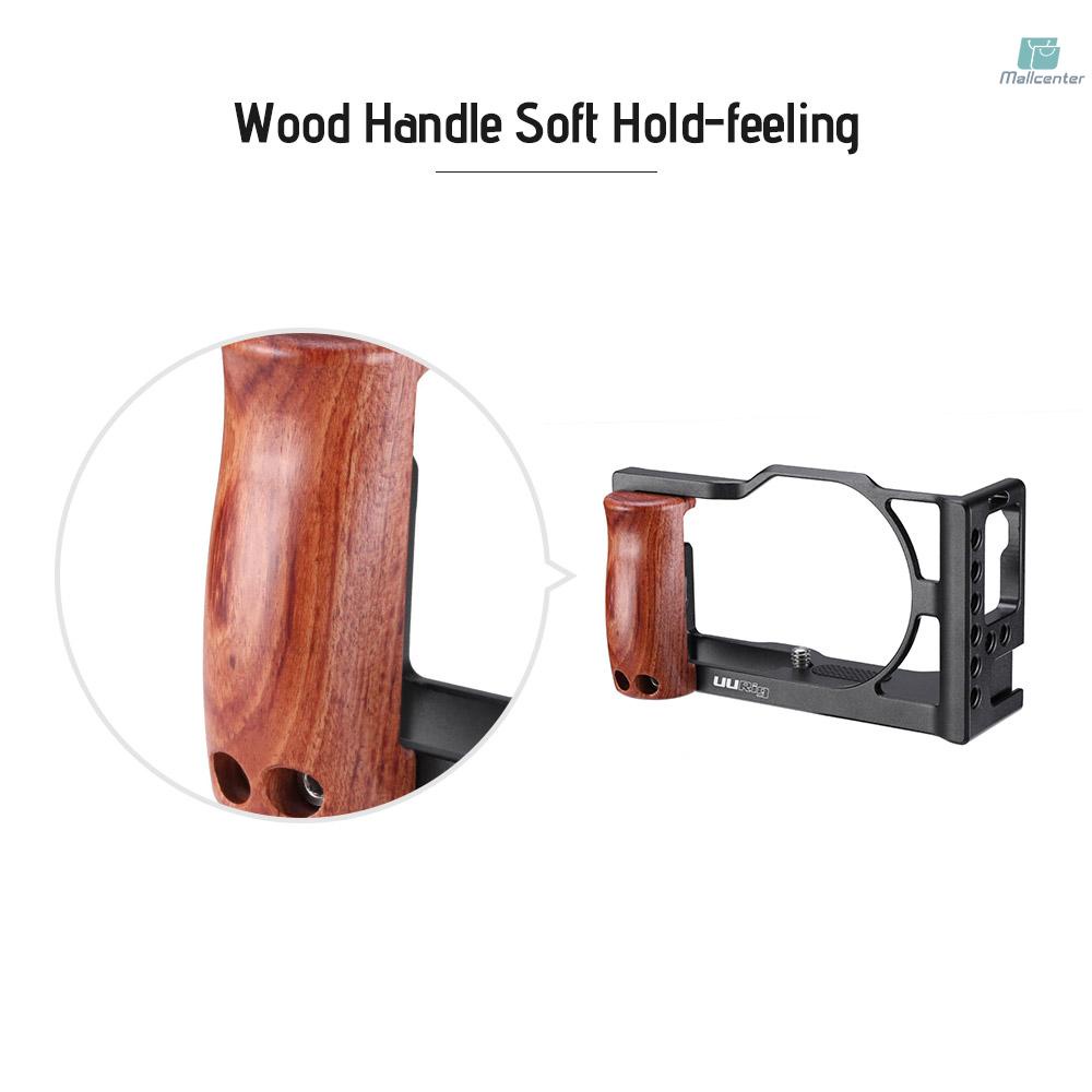 UURig Camera Cage Aluminum Alloy with Wood Handle Cold Shoe for Video Vlog Accessory Mounting Compatible with  G7X Mark III