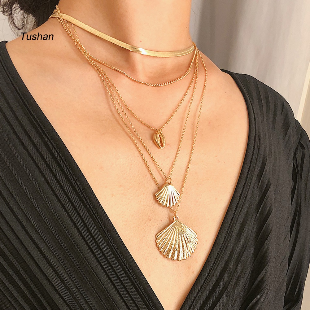 Vòng cổ Nhiều Lớp Mặt Hình Vỏ Sò Thời Trang