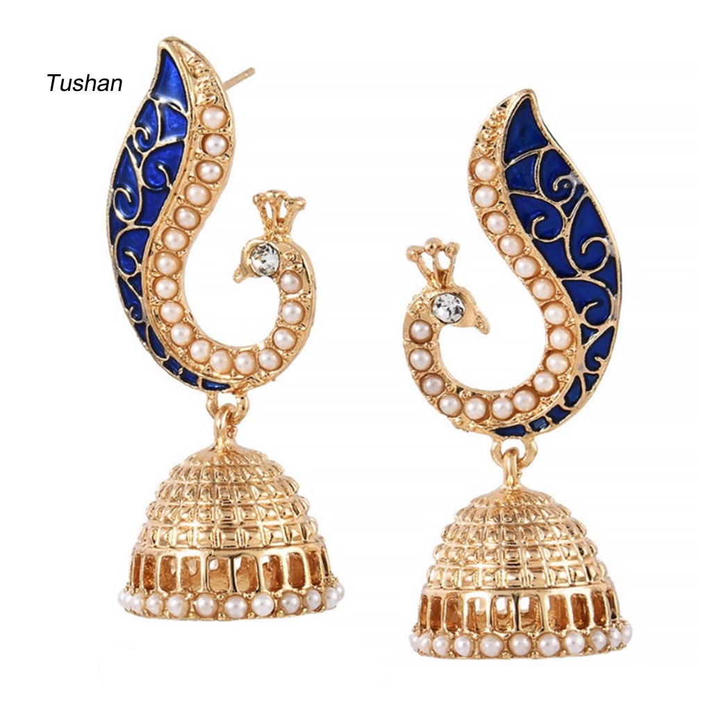 1 Đôi Bông Tai Hình Chim Công Đính Ngọc Trai Giả Dễ Phối Đồ