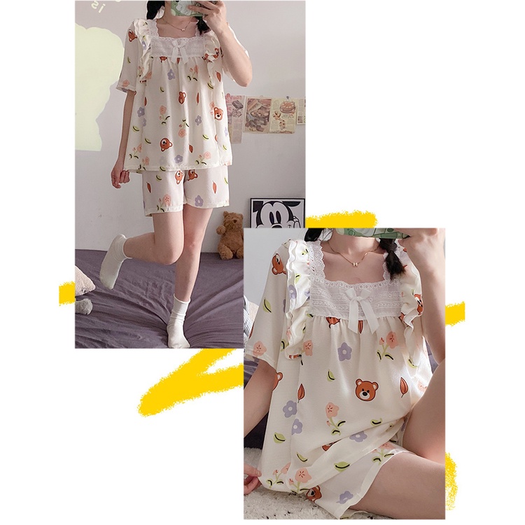 Champray Bộ Đồ Ngủ Ngắn Tay Phong Cách Công Chúa Ngọt Ngào Mùa Hè Cho Nữ