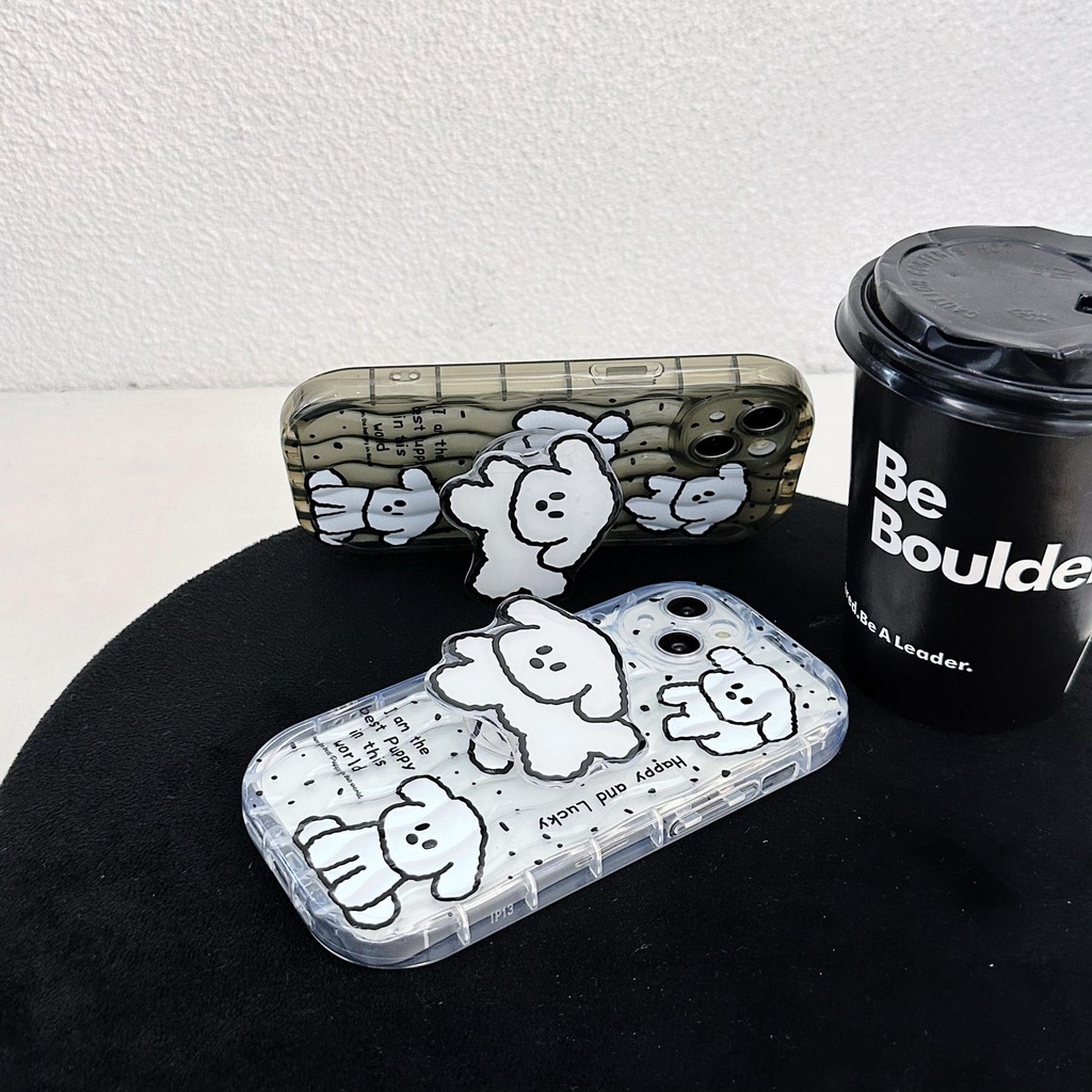 Ốp Điện Thoại TPU Silicone Mềm Trong Suốt Chống Sốc In Hình Chú Cún Có Giá Đỡ Cho iPhone 13 12 11 Pro Max 14 Plus