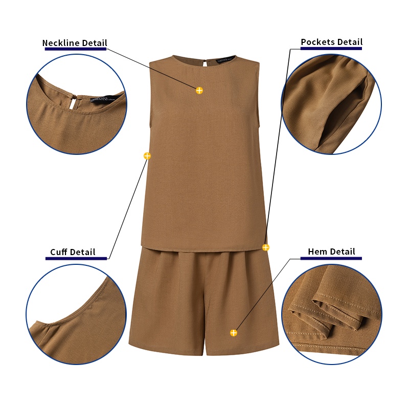 Zanzea Set Áo Thun Không Tay Cổ Tròn Kèm Quần Short Lưng Thun Thời Trang Nữ
