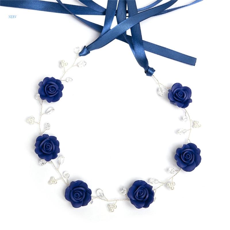 Băng Đô Cài Tóc Hình Vương Miện Đính Hoa Hồng Xanh Dương Dùng Làm Đạo Cụ Chụp Ảnh