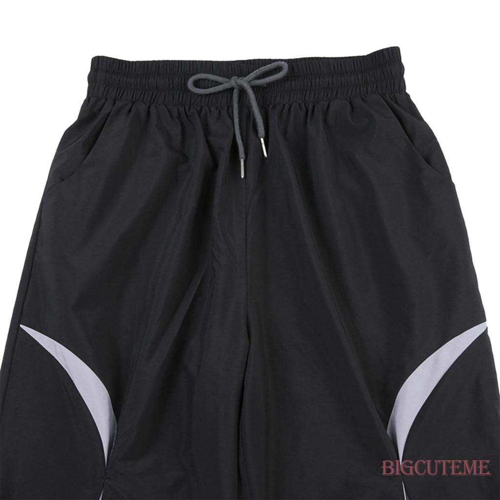 Quần Dài Dáng Suông Lưng Thun Rút Dây Màu Sắc Tương Phản Thời Trang Đường Phố Cho Nữ