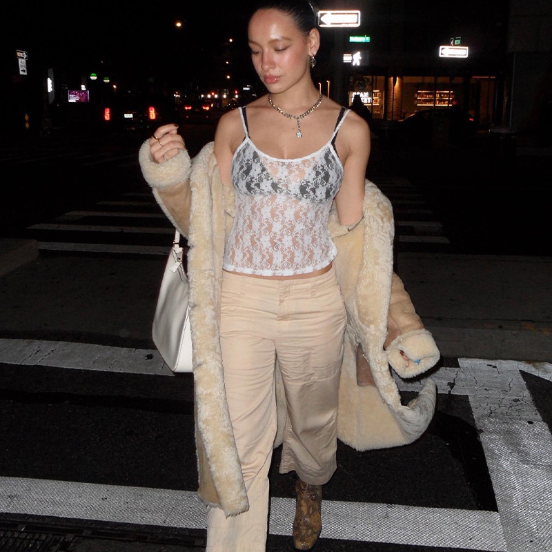 Áo Hai Dây Phối Ren Xuyên Thấu Thời Trang Mùa Hè Cho Nữ