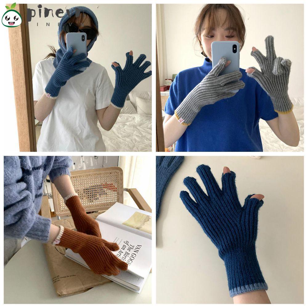 Găng Tay Len Dệt Kim Màu Trơn Thời Trang Thu Đông Cho Nữ