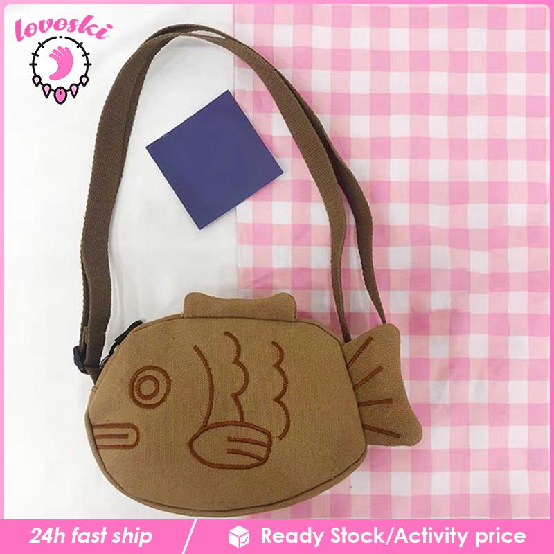 Túi Tote Đeo Vai / Xách Tay Bằng Vải Canvas Hình Cá Có Thể Điều Chỉnh Dây Đeo Chéo Cho Bạn Gái