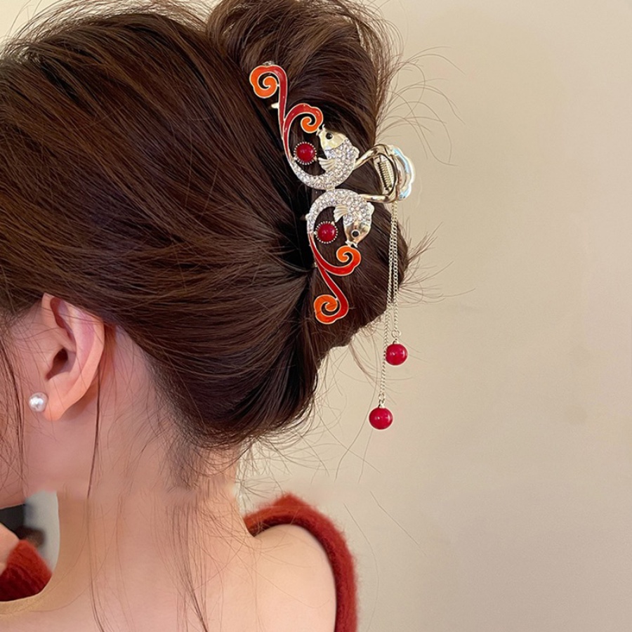 Giá Đỡ Kẹp Tóc Đuôi Ngựa Đính Đá &amp; Ngọc Trai Giả Bằng Kim Loại Kiểu Trung Hoa