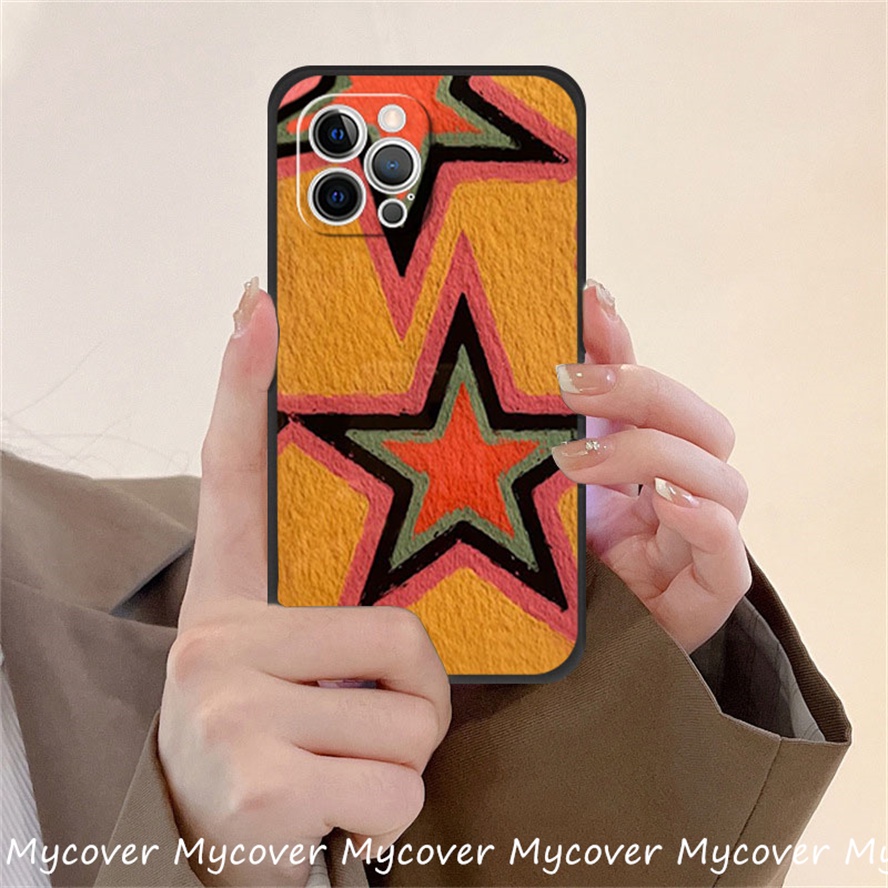 Ốp Điện Thoại Silicon Mềm Họa Tiết Ngôi Sao Màu Cam Cho iPhone 11 13 12 14 Pro Max X XR Xs Max 6 7 8 Plus