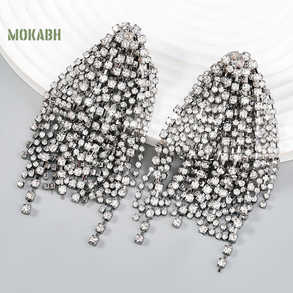 1 Đôi Bông Tai Dáng Dài Đính Đá Thời Trang Dành Cho Nữ