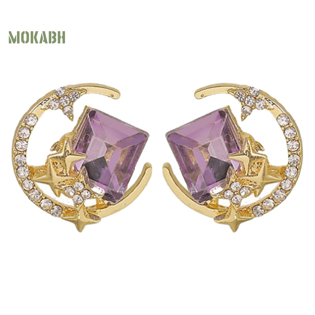 1 Đôi Bông Tai Hợp Kim Hình Ngôi Sao Mặt Trăng Lấp Lánh Chống Oxy Hóa Thân Thiện Với Da Không Gây Kích Ứng Phong Cách Hàn Quốc Dành Cho Nữ