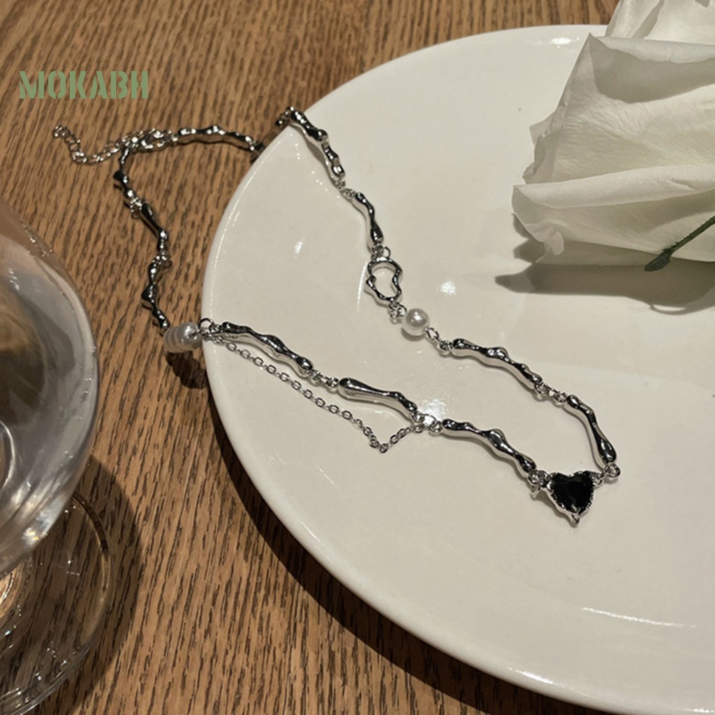 [Mới] Vòng cổ Mặt Hình Học Mạ Điện Đính Đá Zircon Khối Lượng Nhẹ Trang Trí Hình Trái Tim Màu Đen Có Thể Điều Chỉnh