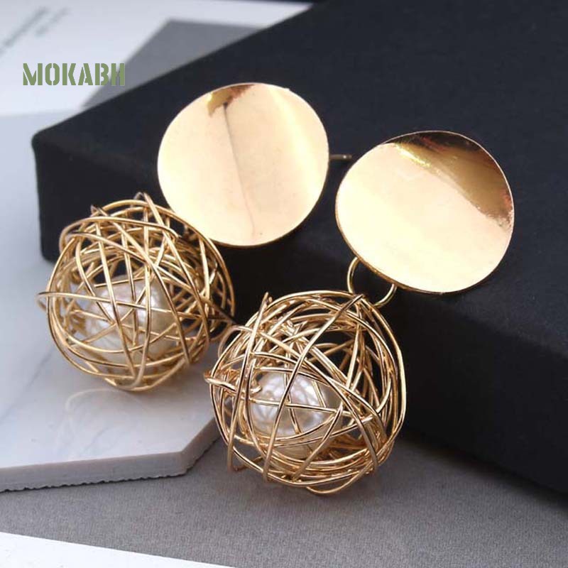 Bông Tai Hình Học Đính Ngọc Trai Giả Thời Trang Cho Nữ