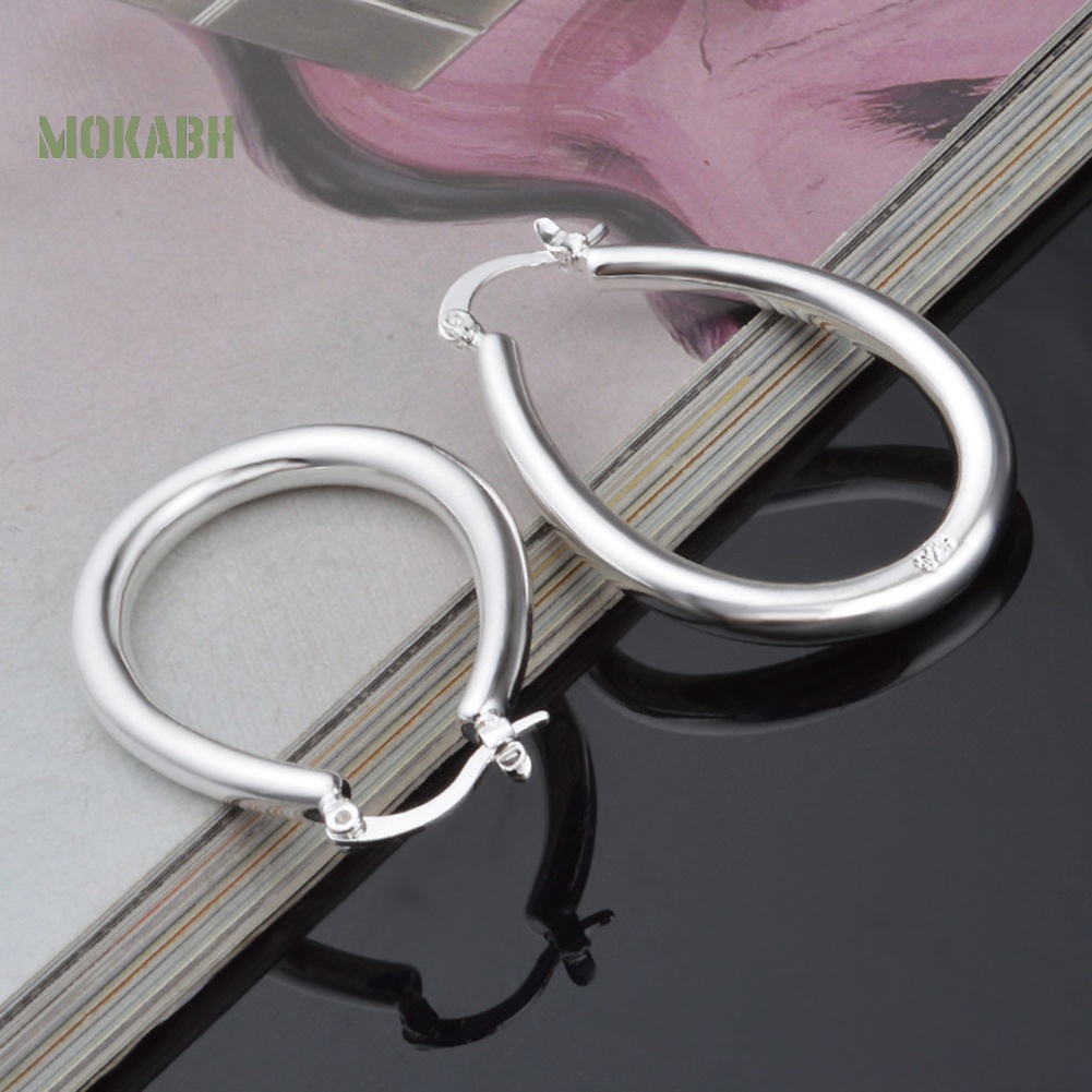 Bông Tai Mạ Bạc Hình Oval Lớn Thời Trang Dành Cho Nữ