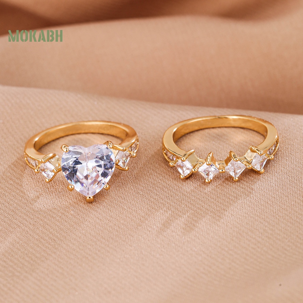 Set 2 Nhẫn Đính Đá Phong Cách Sang Trọng Thanh Lịch Dành Cho Nữ