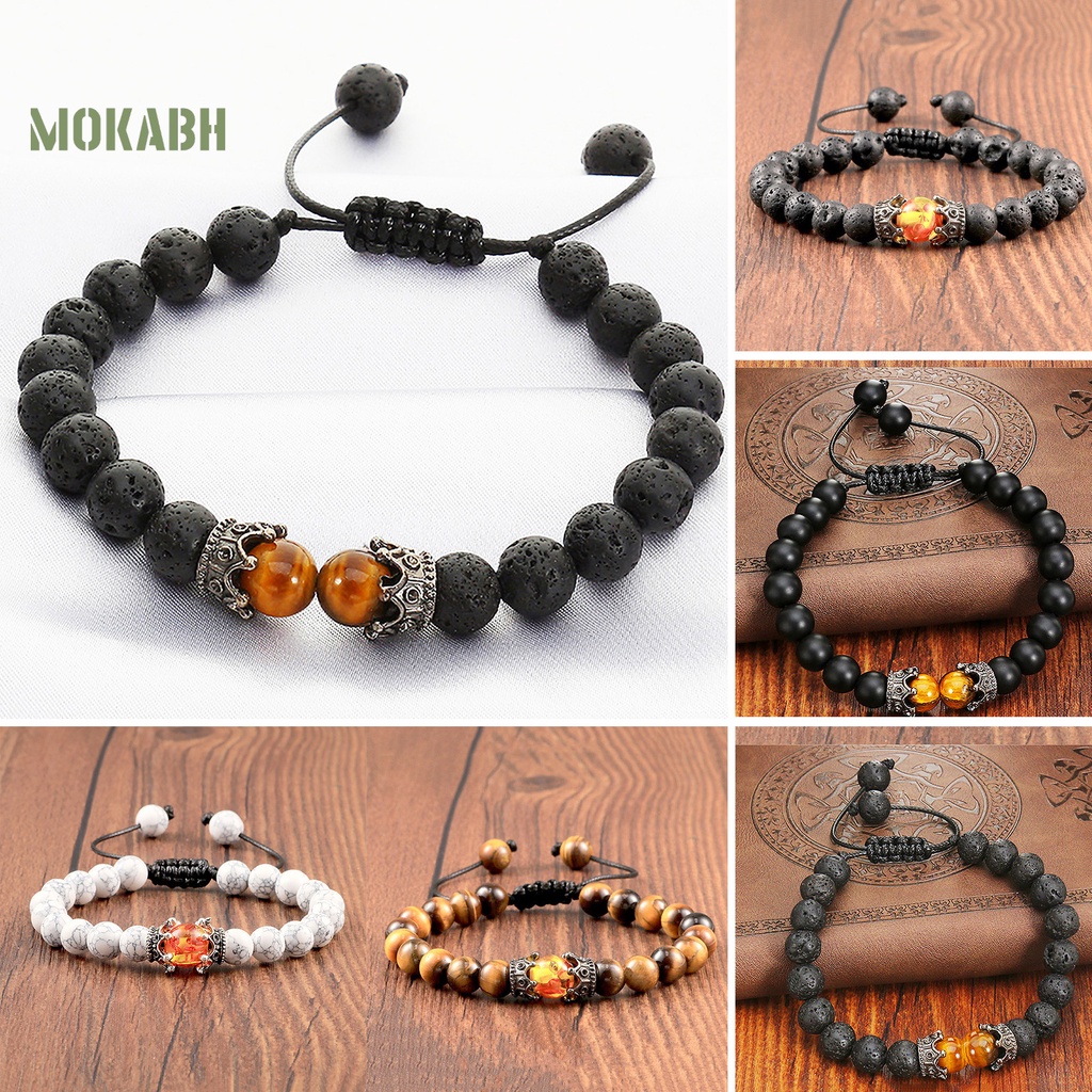 Vòng Tay Bện Dây Mặt Đá Hình Vương Miện Thời Trang Cho Nam