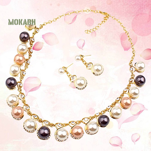 Bộ Vòng cổ + Bông Tai Đính Ngọc Trai Nhân Tạo + Đá Sang Trọng Cho Nữ