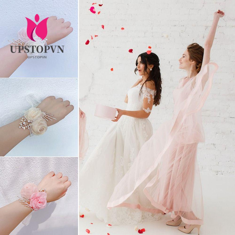 Vòng Hoa Đeo Cổ Tay Thời Trang Cho Cô DâuHoa Vải Cầm Tay Thắt Dây Xinh Xắn Cho Cô Dâu