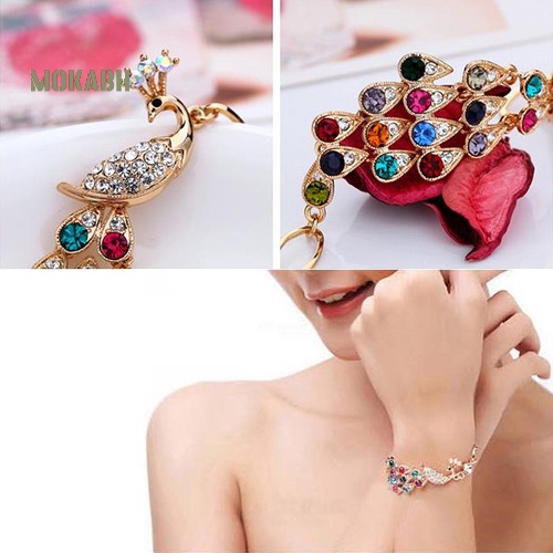 (Hot) Vòng Tay HìNh Chim Công ĐíNh Đá NhiềU MàU SắC