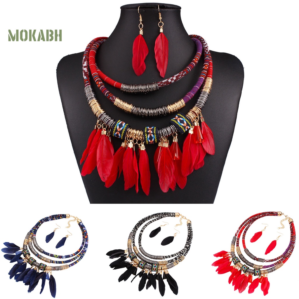 Set 2 Món Vòng cổ + Bông Tai Nhiều Tầng Phong Cách Bohemian