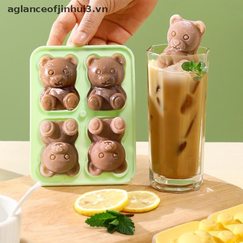 ~ Afhvn ~ Khuôn Làm Đá Viên Hình Gấu Dễ Thương Chống Văng Và Dễ Rơi Cho Tủ Lạnh Có Khay Đựng Đá