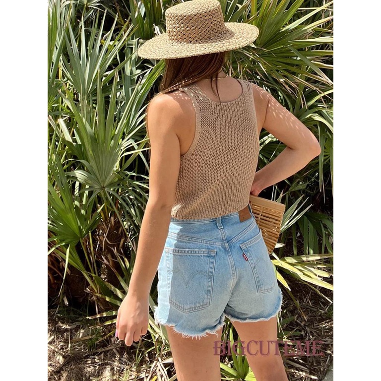 Áo Dệt Kim Không Tay Cổ Chữ V Thời Trang Mùa Hè Dành Cho Nữ