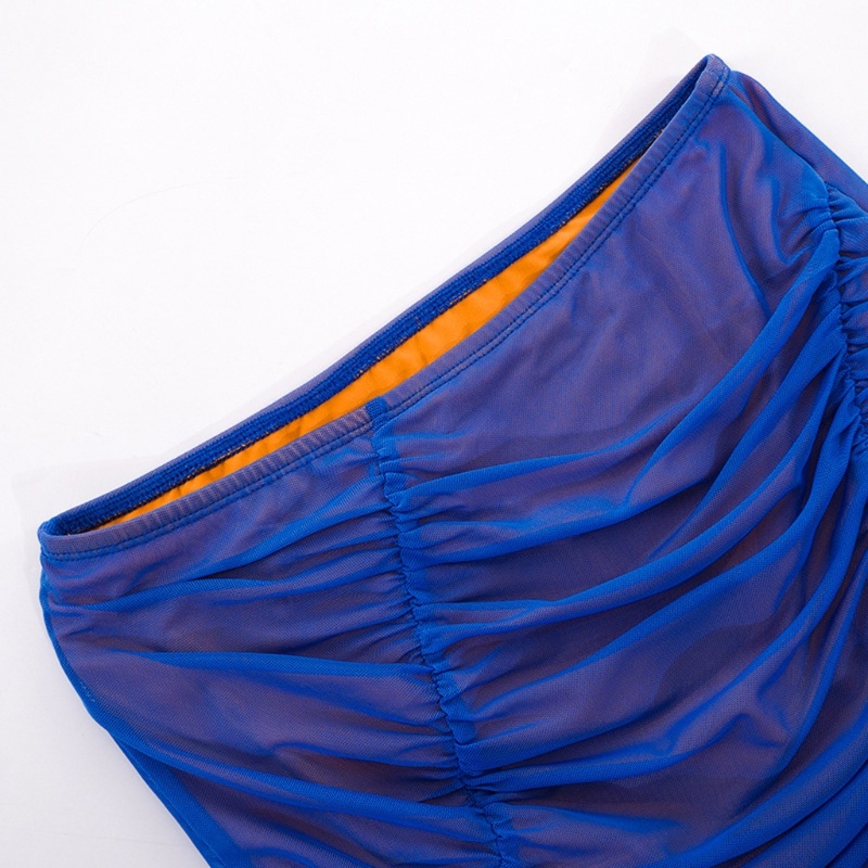 Xiangbao Áo Lưới Ghép Nối Ôm Dáng Cổ Treo Quyến Rũ