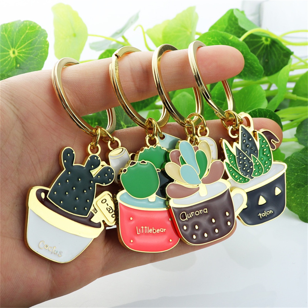 Móc Khóa Kim Loại Hình Chậu Cây Xương Rồng Dễ Thương