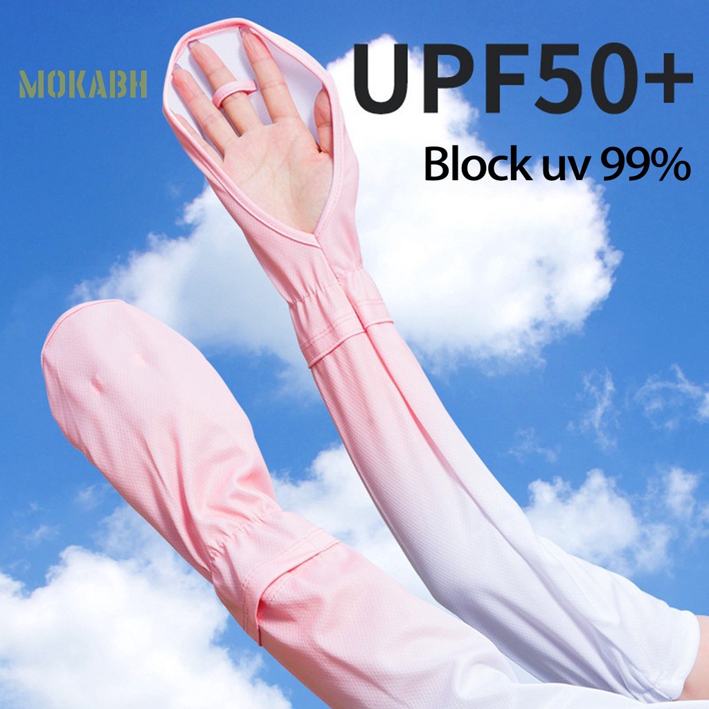 1 Cặp Găng Tay Chống Nắng Bằng Lụa Lạnh Độ Co Giãn Cao Thoáng Khí Nhanh Khô Màu Sắc Trơn Dành Cho Nữ