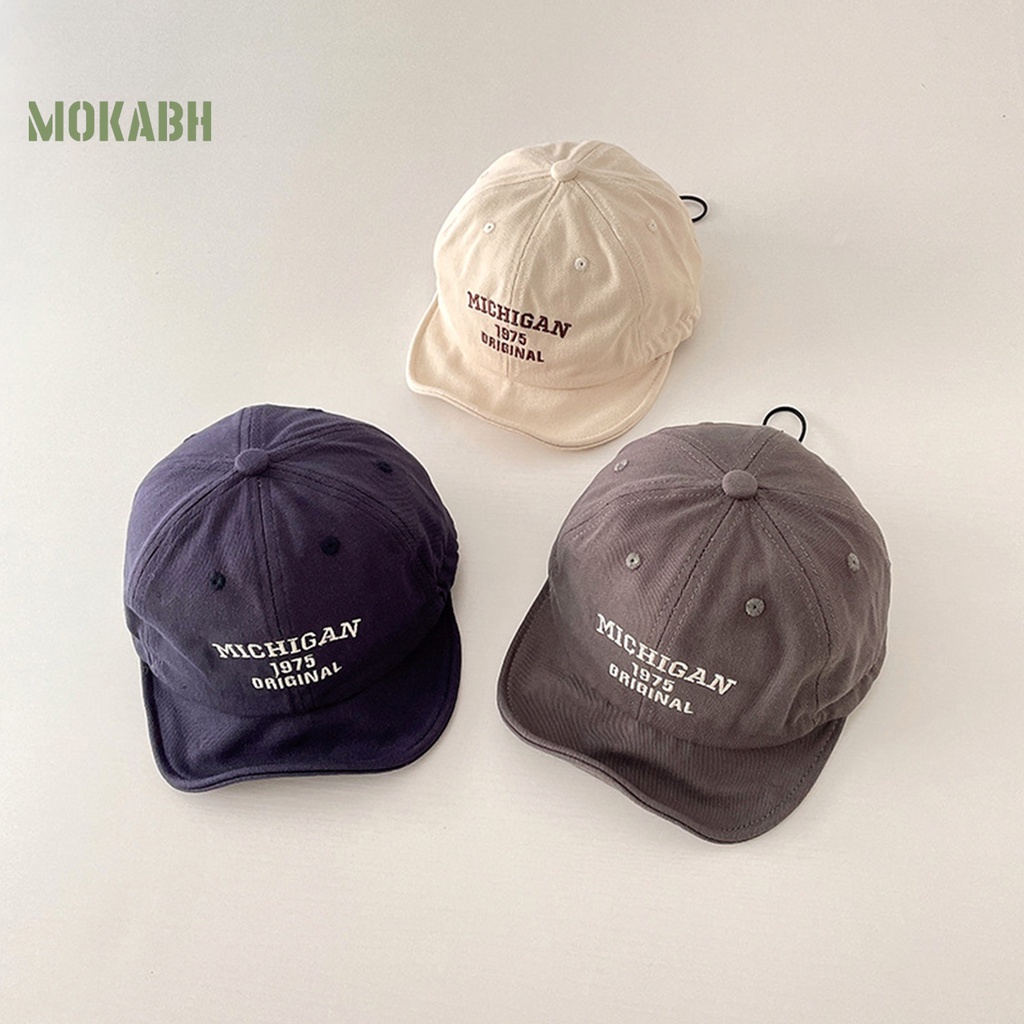 [Mok Abh] Mũ Lưỡi Trai Vành Ngắn Thoáng Khí Thêu Chữ Che Nắng Có Dây Rút Có Thể Điều Chỉnh Cho Bé Đi Bộ Ngoài