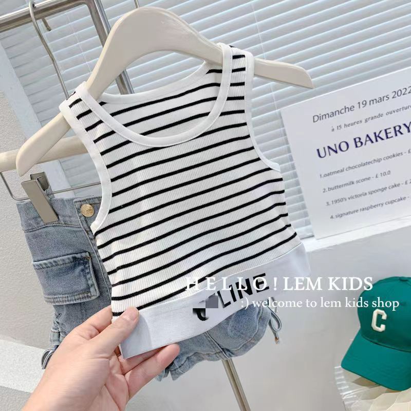 Áo Thun Không Tay In Chữ Phong Cách Hàn Quốc Thời Trang Mùa Hè 2023 Dành Cho Bé Gái