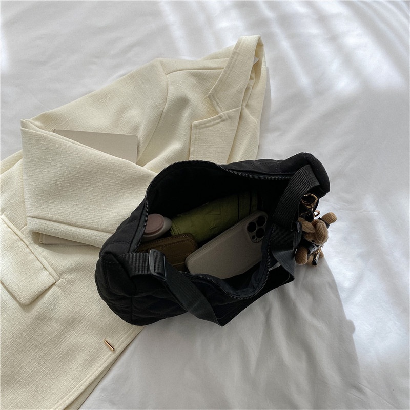 Túi Vải nylon Đeo Vai Hình Thoi Có Khóa Kéo Sức Chứa Lớn Cho Nữ