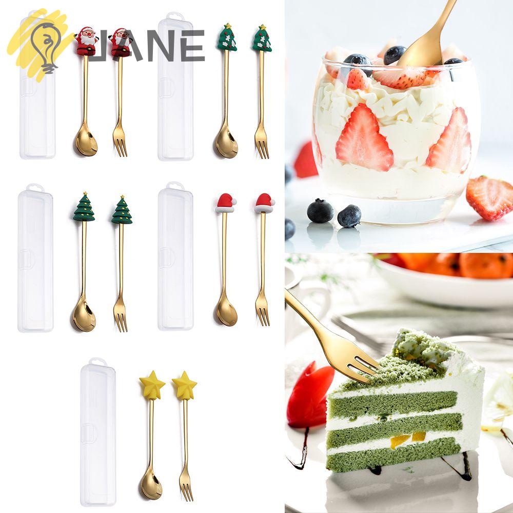 Set 2 Muỗng Cà Phê Bằng Thép Không Gỉ Hình Cây Kem Giáng Sinh