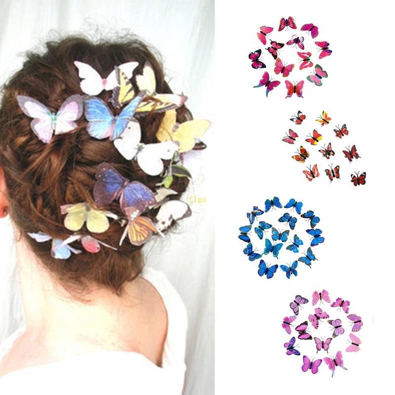 Set 10 Kẹp Tóc Hình Bướm 3D Bằng Kim Loại Nhiều Màu Sắc Dành Cho Cô Dâu