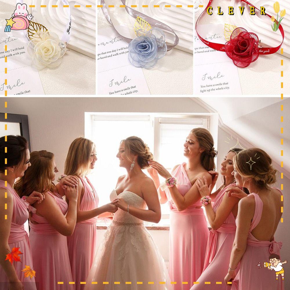 Bộ 2 Vòng Hoa Đeo Cổ Tay Thời Trang Cho Cô DâuVải Satin In Hoa Thắt Dây Xinh Xắn