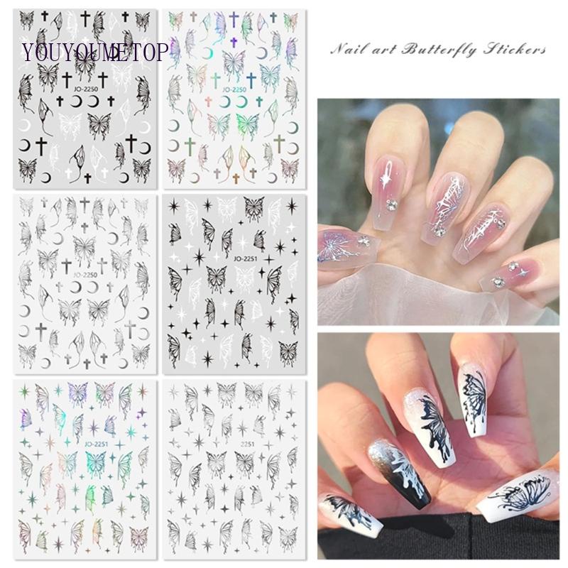 Set 6 Tấm Hình Dán Móng Tay Nghệ Thuật Họa Tiết Bươm Bướm Đẹp Mắt