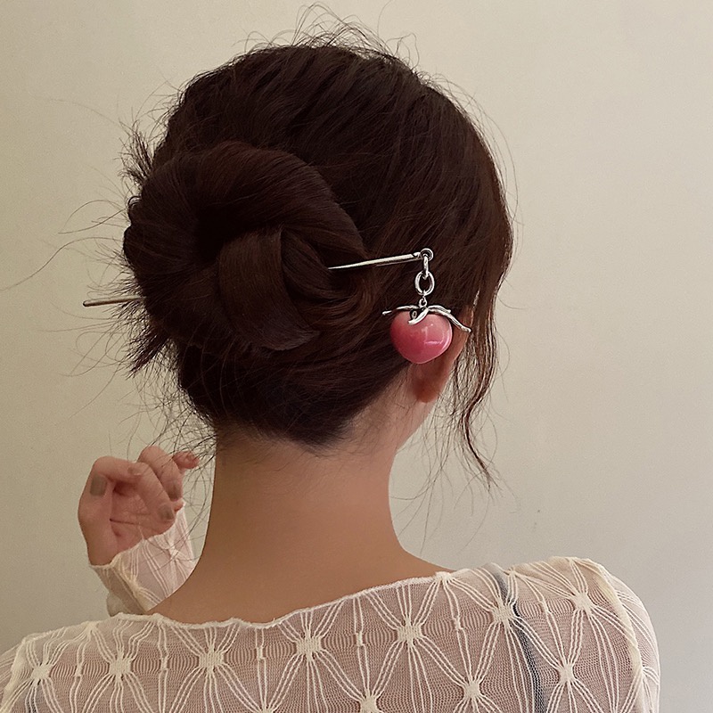 Kẹp Tóc Ba Chiều Hình Quả Đào Phong Cách Retro Ngọt Ngào Cao Cấp