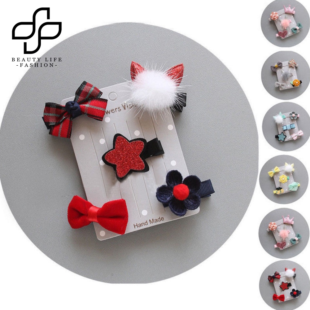 Set 5 Kẹp Tóc Nơ / Ngôi Sao / Hoa Mini Thời Trang Cho Bé Gái
