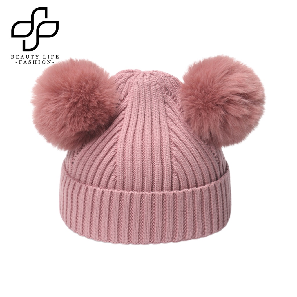 Bộ 2 Găng Tay / Mũ / Găng Tay Bóng Lông Siêu Mềm Dày Dặn Co Giãn Chống Lạnh Thời Trang Cho Bé Trai Và Gái