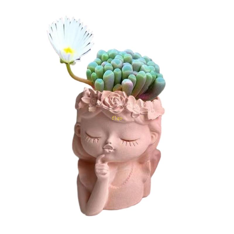 Khuôn Silicone Làm Chậu Hoa / Giá Đỡ Bút Hình Cô Gái / Vòng Hoa DIY