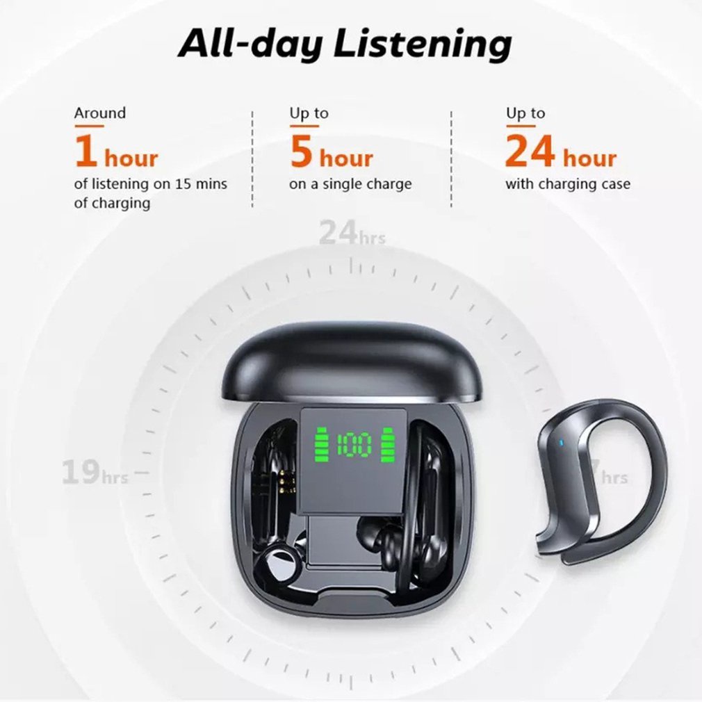 Wireless Headset Md03 Ear Hook Digital Display Waterproof Smart Noise Reduction Sports [Q/1]