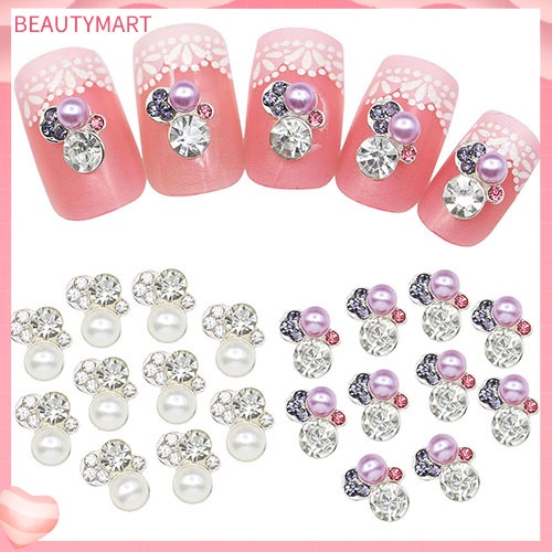 Bộ 10 Miếng Dán Móng Tay Nghệ Thuật Bằng Hợp Kim Đính Đá Pha Lê Xinh Xắn DIY