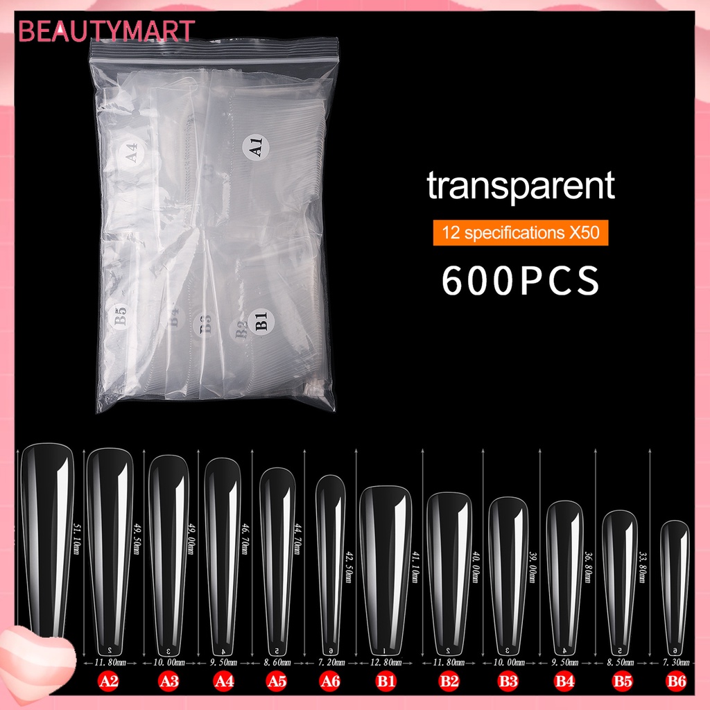 Bộ 600 Móng Tay Giả Nối Dài Che Phủ Toàn Diện Chống Vỡ Lâu Trôi DIY