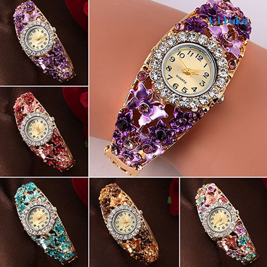 Đồng Hồ Đeo Tay Nữ Mặt Tròn Họa Tiết Hoa Và Bướm Thời Trang