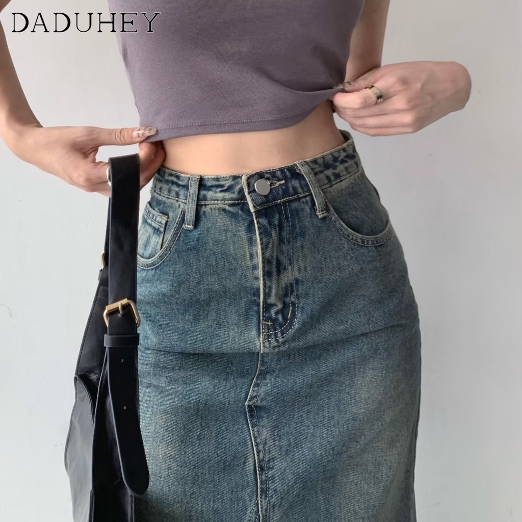 Chân váy chữ A DADUHEY denim dáng rộng có túi phong cách Hàn Quốc cổ điển cao cấp size lớn